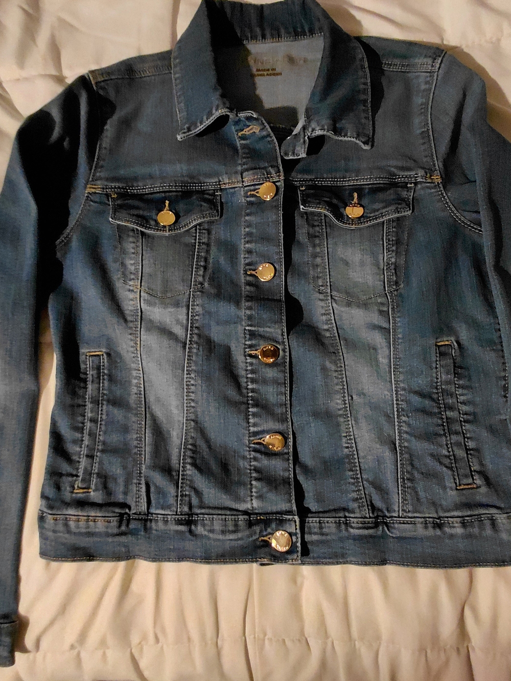 Anne Klein Medium Blue Denim Jacket with Gold Buttons